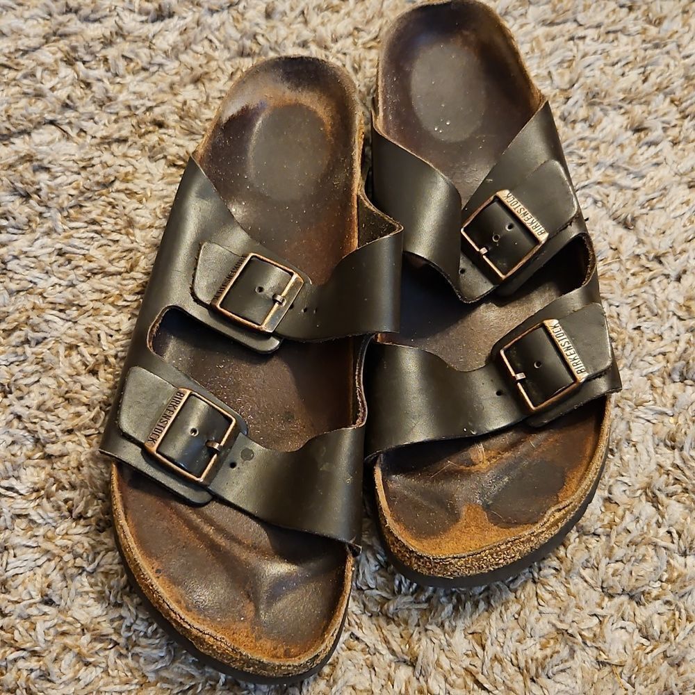 Birkenstock Arizona Brown Leather Sandals Size 46 | Classic Two-Strap Slides